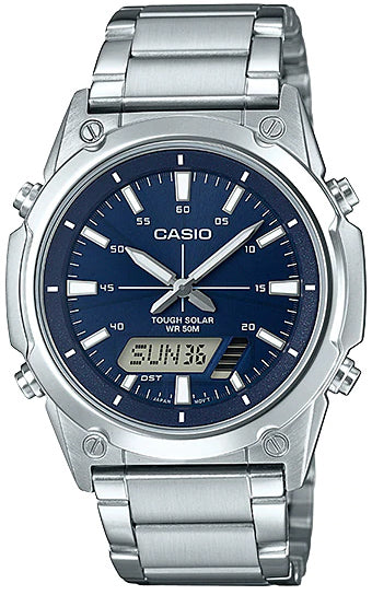 NEW Casio AMW-S820D-2A Men's Tough SOLAR Watch Digital Analog BLUE Steel  Band